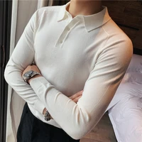 high quality turn down collar sweater men clothing fashion 2021 solid long sleeve knitted pullovers slim fit casual pull homme