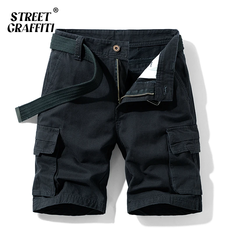 Шорты-карго мужские с граффити хлопковые штаны свободного кроя однотонные