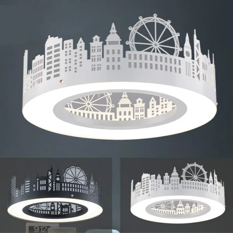 Современные светодиодные подвесные светильники железо акрил городская модель