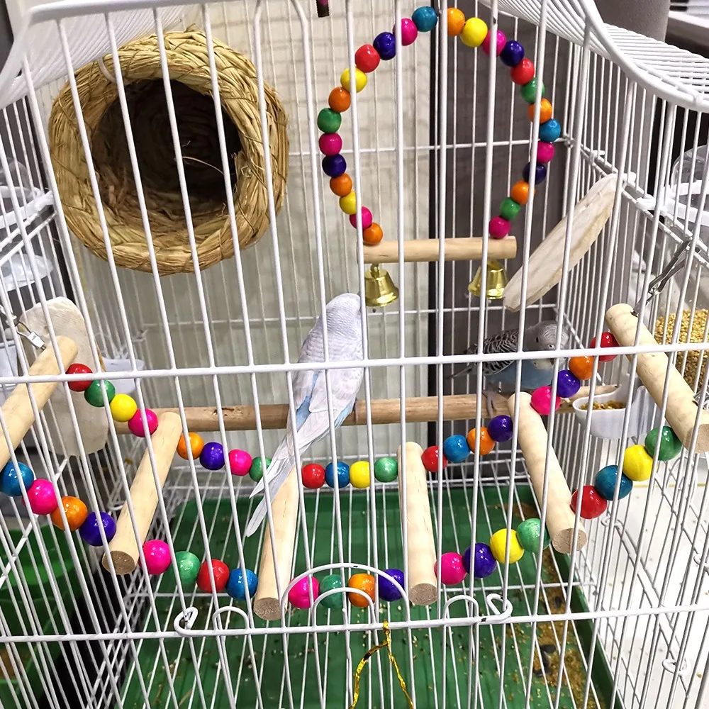 

Birds Pets Parrots Ladders Climbing Toy Hanging Colorful Balls With Natural Wood Parrot Toys for Conures Parakeets Cockatiels