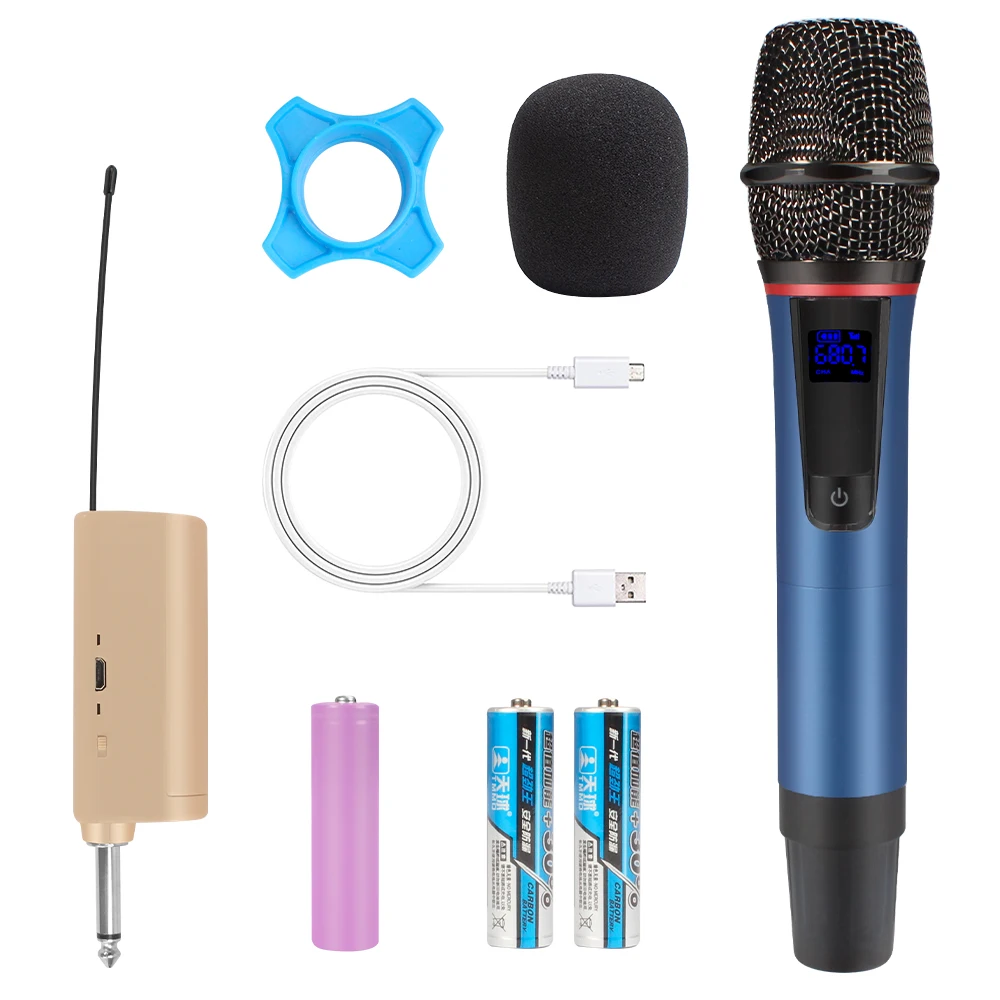 

Dual Microphone with Mini Portable Receiver UHF Wireless Bus Microphone Handheld 18650 Battery Powered 6.35MM Input for Record