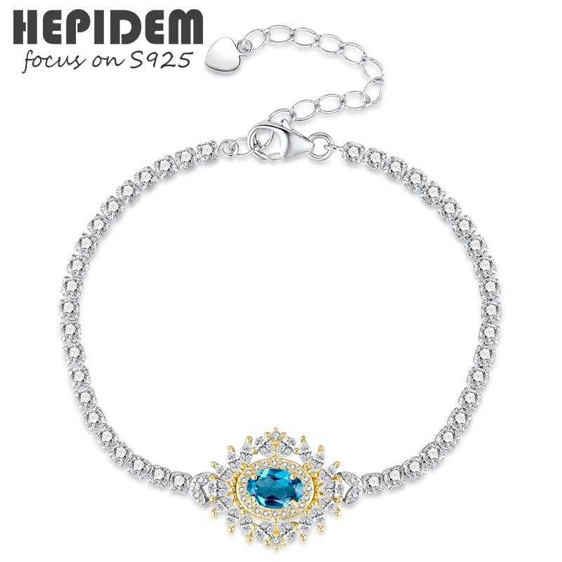 

HEPIDEM 100% браслеты с топазами для женщин 925 пробы серебро 2022 новый тренд синий камень драгоценные камни S925 ювелирный подарок 7102