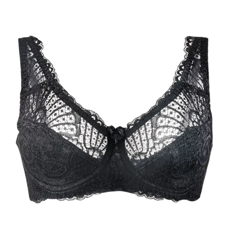 

Plus Size Women Sexy Lace Bra Full Cup Minimizer Bra Fashion Ultra-thin Lingerie Unlined Soft Cup Big Size 34-42 CD Black White