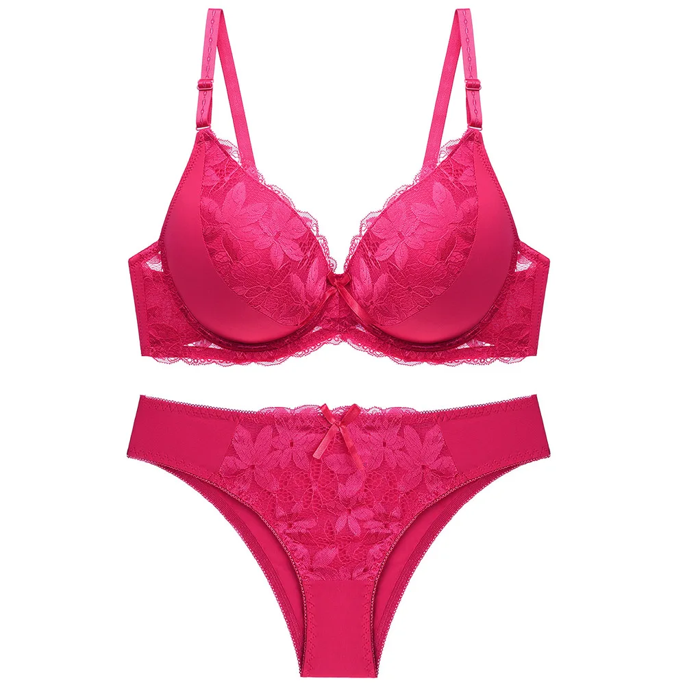 Underwear Women Set Sexy Lace Bra Set Underwear Set Solid Female Women Underwire Push Up Cup A B C 32 34 36 38 40 42 44 46