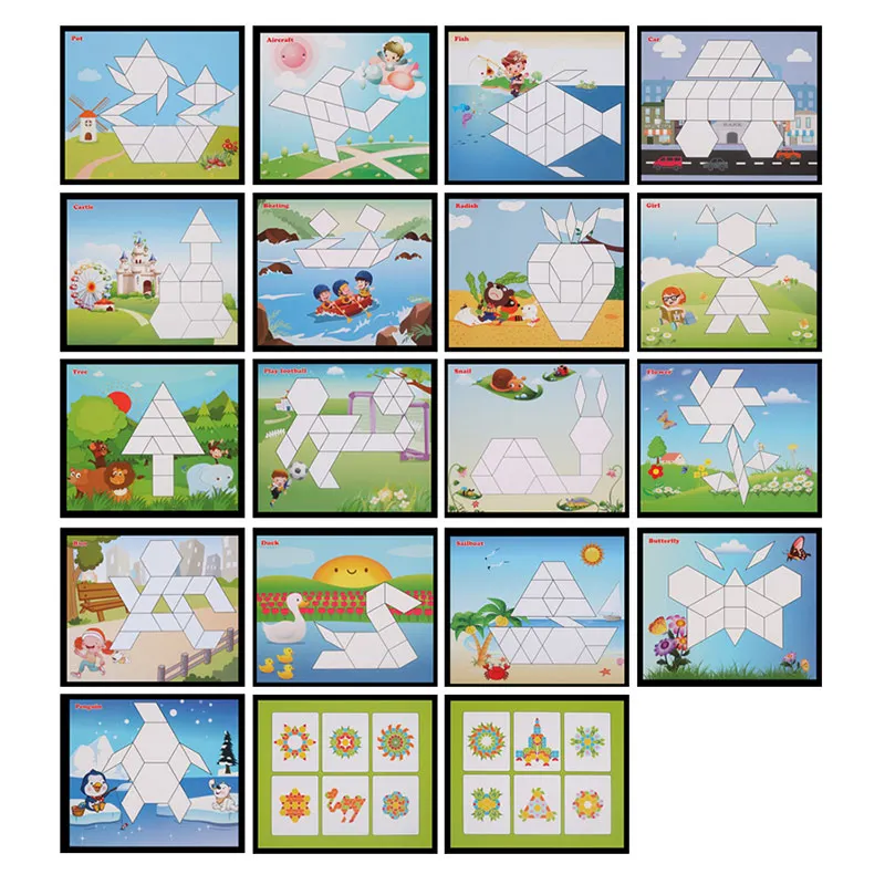 

250pcs Kids DIY Montessori Puzzle Jigaws Set Wooden Geometric Puzzles Block Tangram Jigsaw Board Toy Educational Learning Game