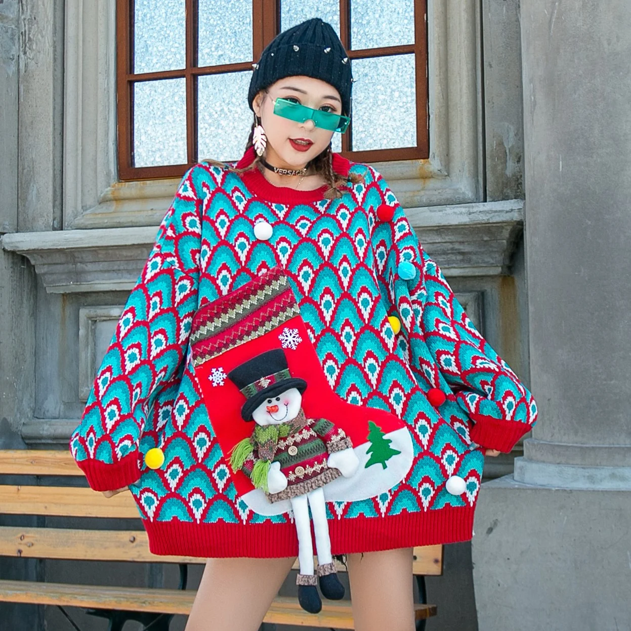 2019 autumn and winter new Thai tide brand three-dimensional doll geometric couple Christmas plus size sweater | Женская одежда
