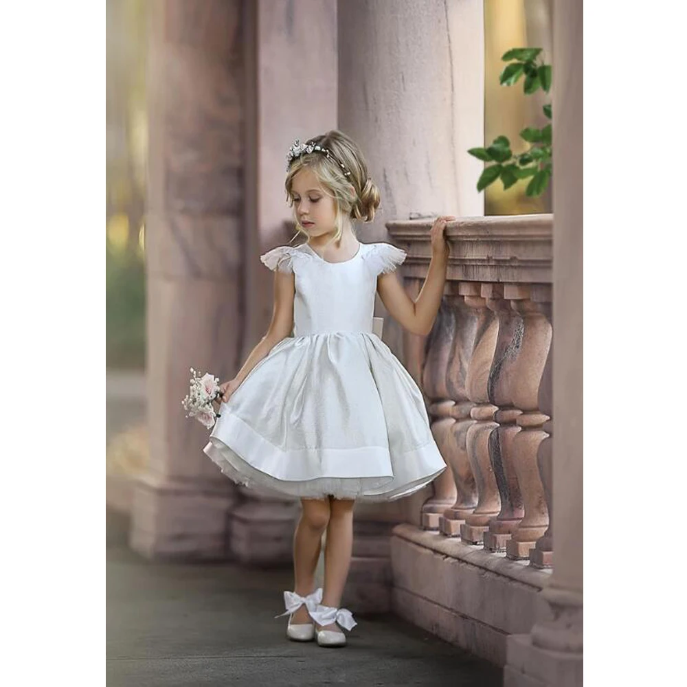 Милое короткое платье с цветочным принтом для девочек атласное Тюлевое Дешевое