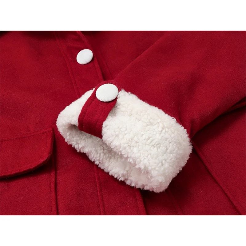 Winter Imitation Wool Coat Warm Red Jacket Women Long-sleeve Single-breasted Loose Sweet Christmas Coat New Year Red Tops Female
