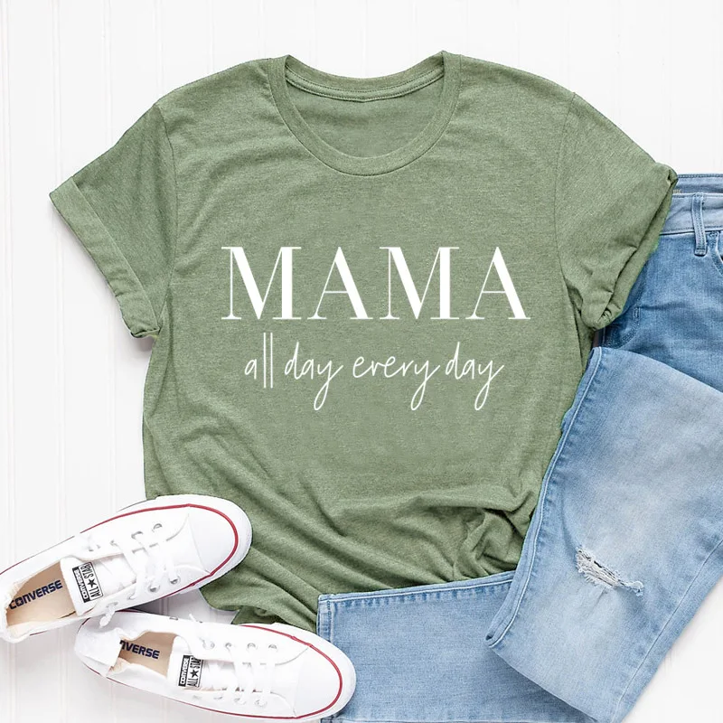 olive tee white text MAMA all day every/футболка Tumblr 90 s, повседневная хипстерская футболка унисекс, стильный топ с короткими рукавами, верхняя одежда с надписью Mama, модная футболка для девочек - Цвет: olive tee white text