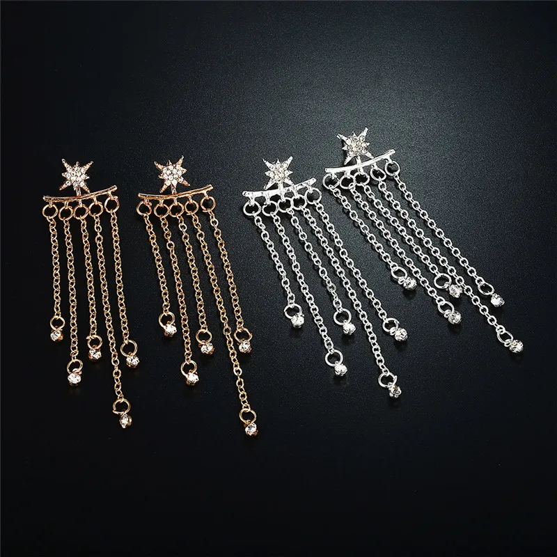 

Women Fashion Metal Tassel Earrings Gold Silver Color Crystal Streamlined Long Statement Earrings Pendientes Jewelry Girl Gifts