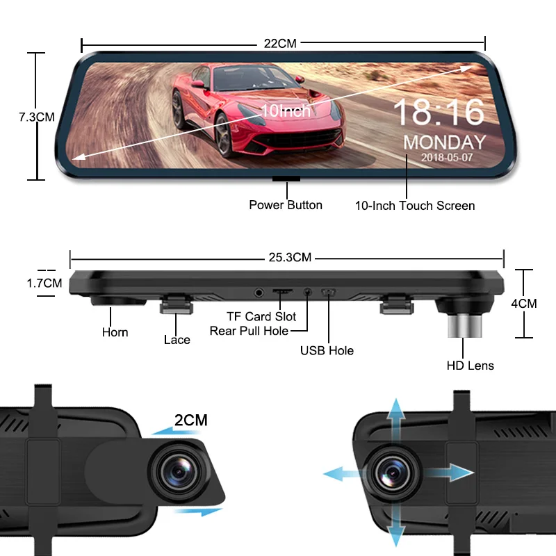 

Car DVR touch screen car dash cam dual lens dash cam camera for car recording dash cam mirror 10 inches with ADAS
