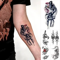 men tatoo snake sword skull waterproof temporary tattoo sticker arm men black horror tatto body art flash fake tato woman