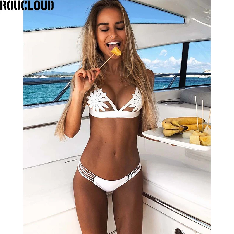 2019 сексуальные бикини белый сетчатый вышитый цветок на бретельках купальный