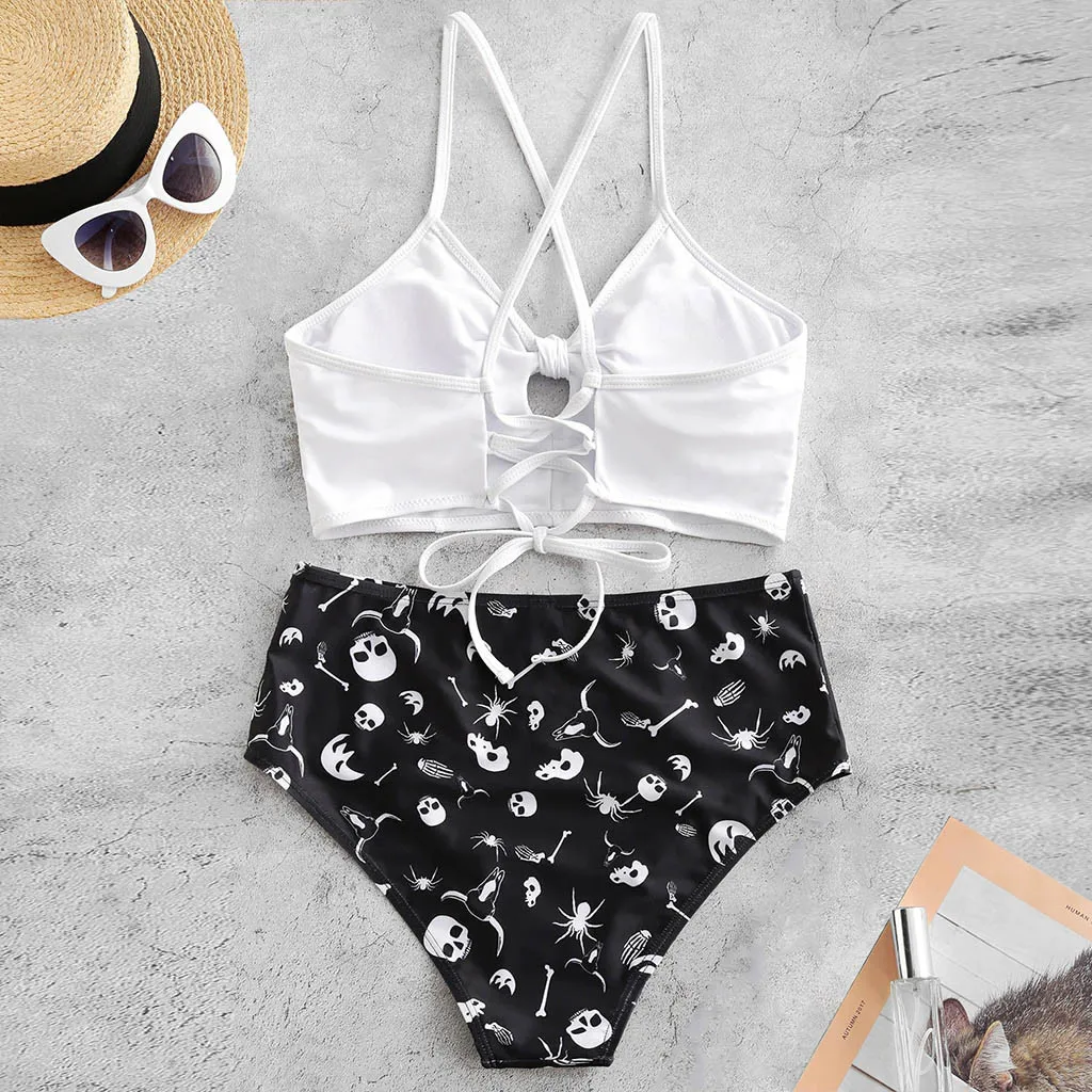 Сексуальная Женская повязка с бантом принтом Раздельный комплект бикини высокой
