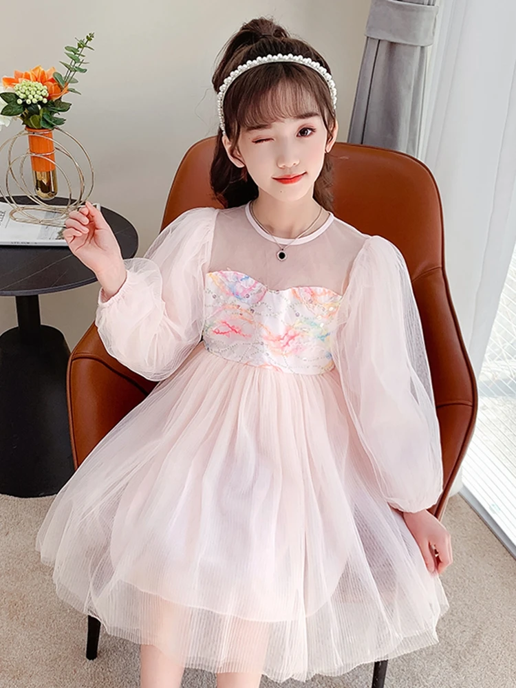 

Повседневные платья с блестками для подружек невесты, платье принцессы на день рождения, милые платья с цветами для девочек на свадьбу, осен...