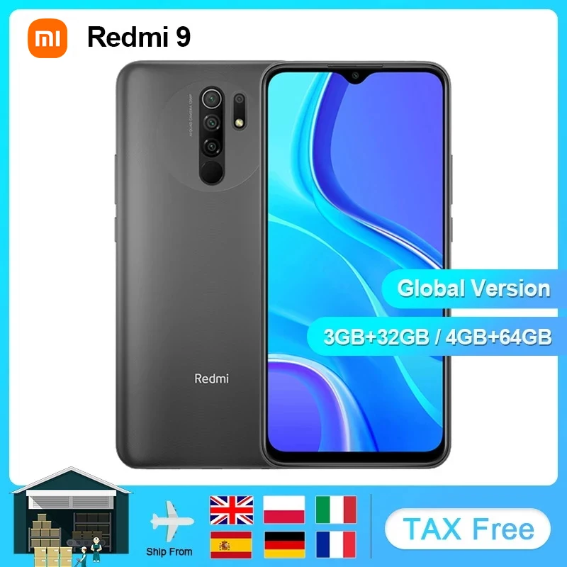 Смартфон глобальная версия Redmi 9 3 ГБ 32 ГБ/4 64 NFC восемь ядер сотовые телефоны Helio G80