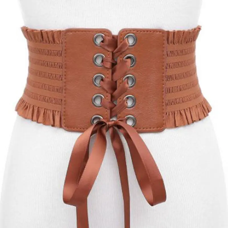 

Women Ladies Fashion Stretch Belt Tassels Elastic Buckle Wide Dress Corset Waistband