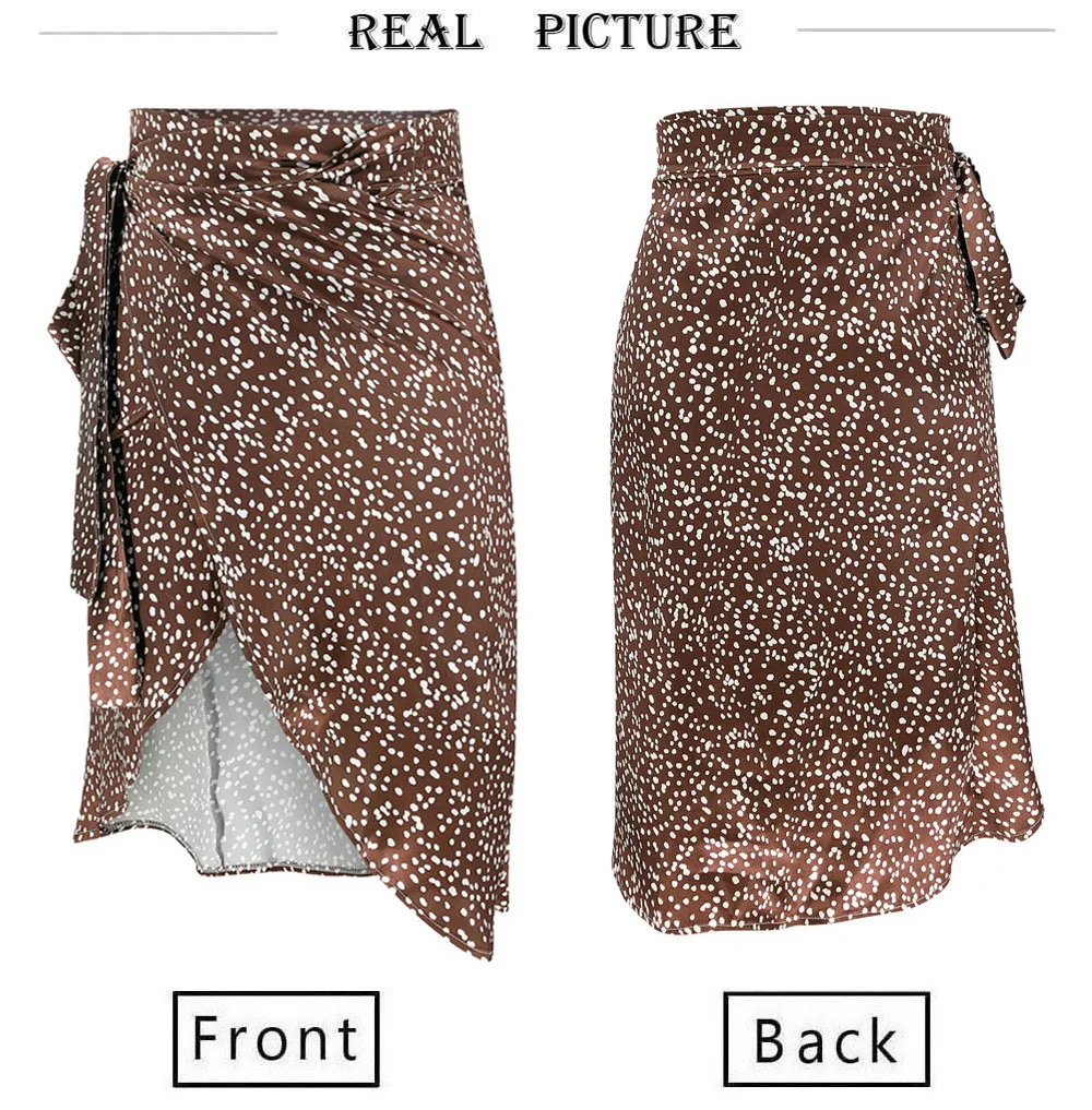 

Women Lady Bandage Wraps Skirts Summer High waist Party Casual Bandage Tie up Dots Printing Asymmetric Skirt High street F142