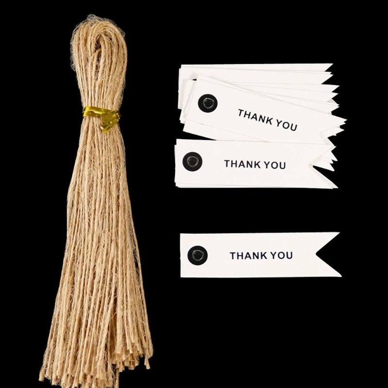 

50Pcs Handmade with Love Gift Tags Thank You Kraft Gift Tags Labels with String B36D