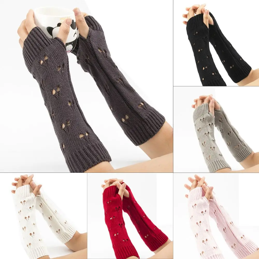 

Модные теплые зимние женские трикотажные рукава на запястье теплые длинные перчатки без пальцев трикотажные варежки