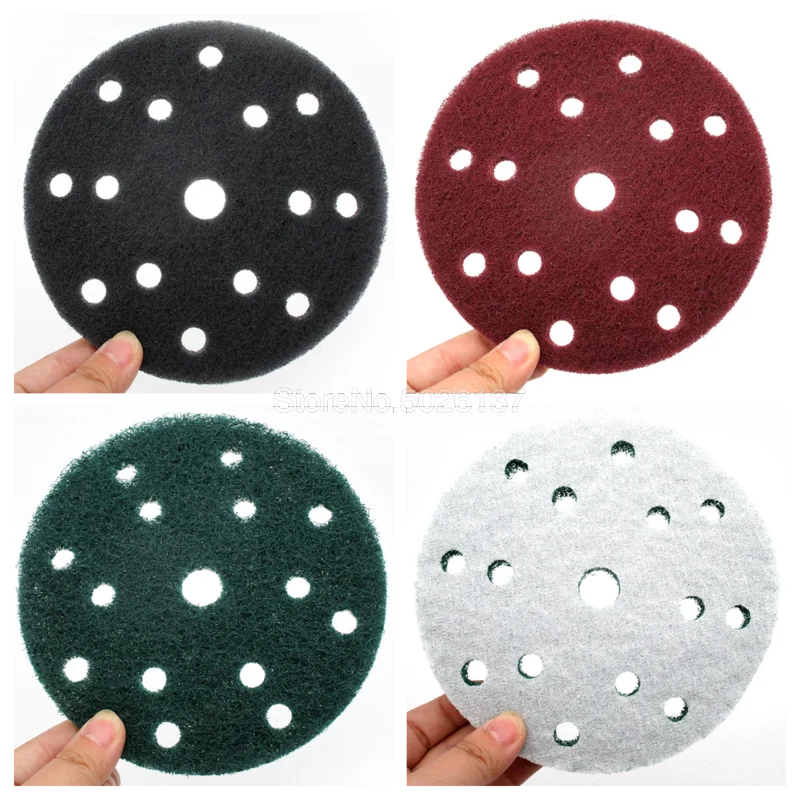 

1PCS 6 Inch 15 Hole Backing Multi-purpose Flocking Scouring Pad Industrial Heavy Duty Nylon Cloth For Polishing & Grinding