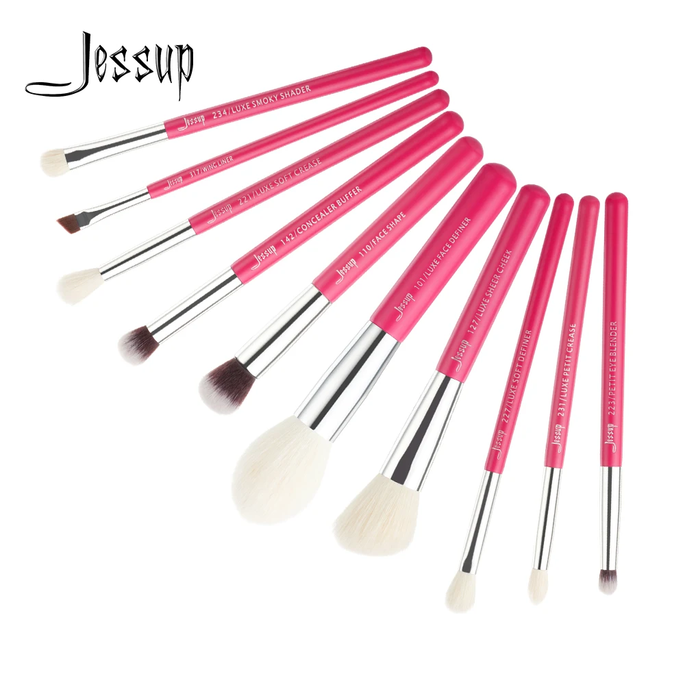 Набор кистей Jessup Beauty для макияжа 10 шт. натуральные синтетические тени век Crease