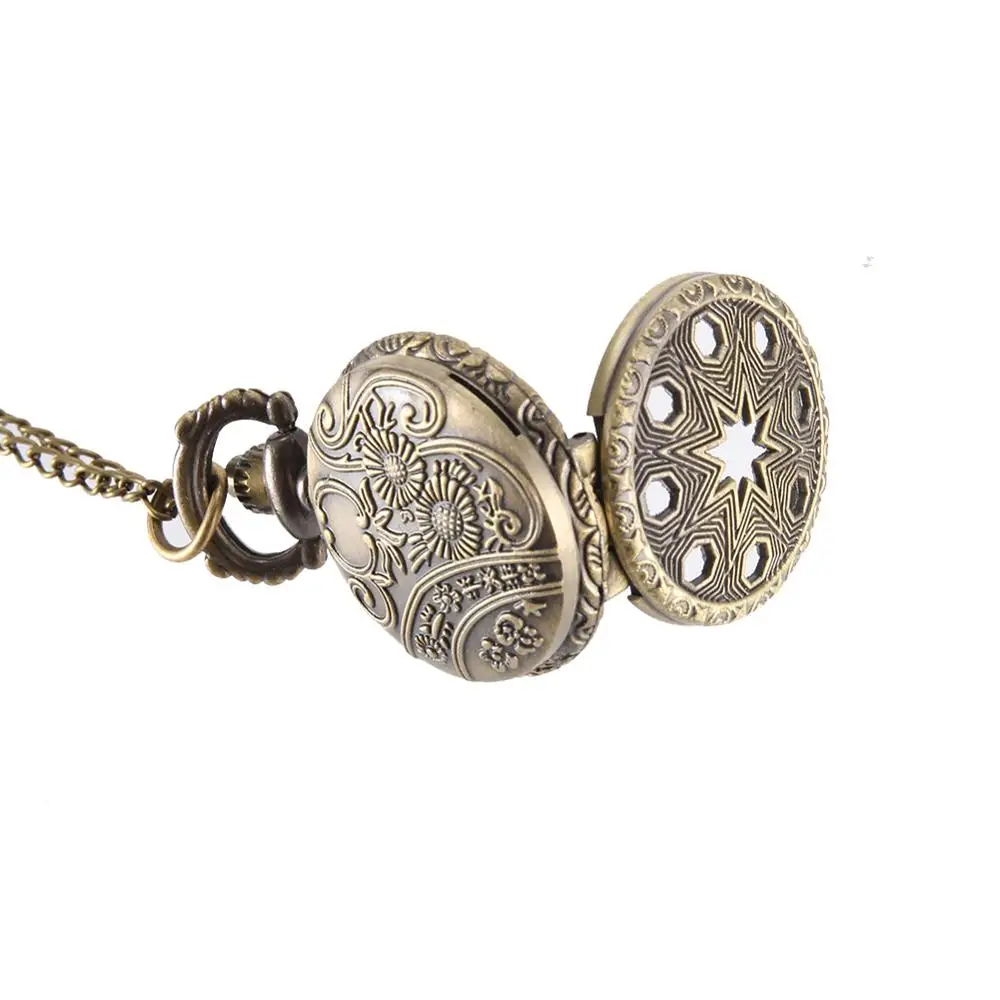 

Vintage Fashion Pocket Watch Bronze Color Quartz Watch Chain Stainless Hollow Pentagram Watches Pendant Gift Men Women Clock