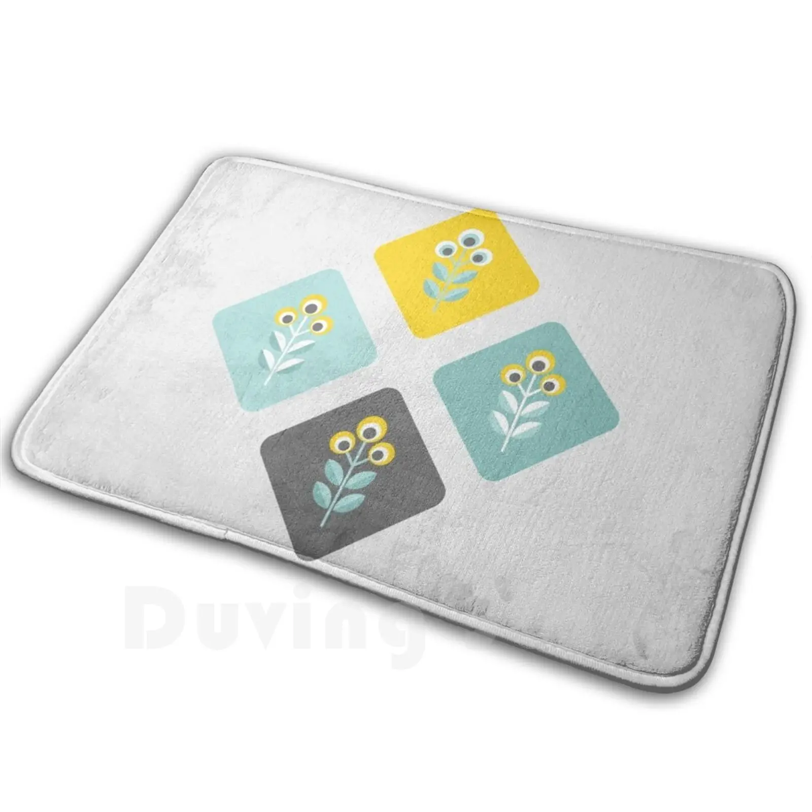 Скандинавские цветы 06 темно-желтый коврик с рисунком нескользящий для пола