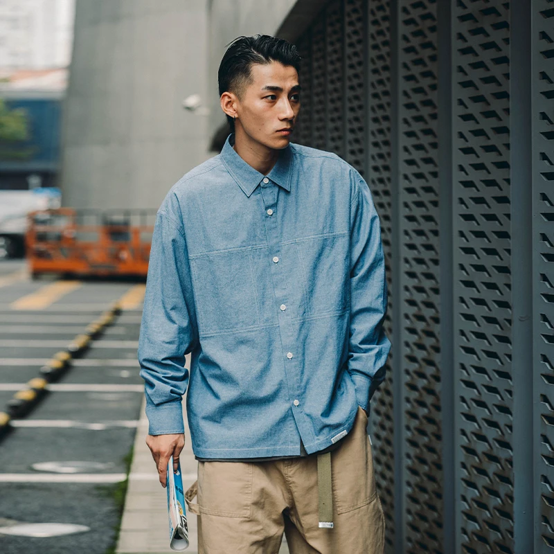Джинсы мужские джинсовые рубашки с длинным рукавом японские Свободные модные
