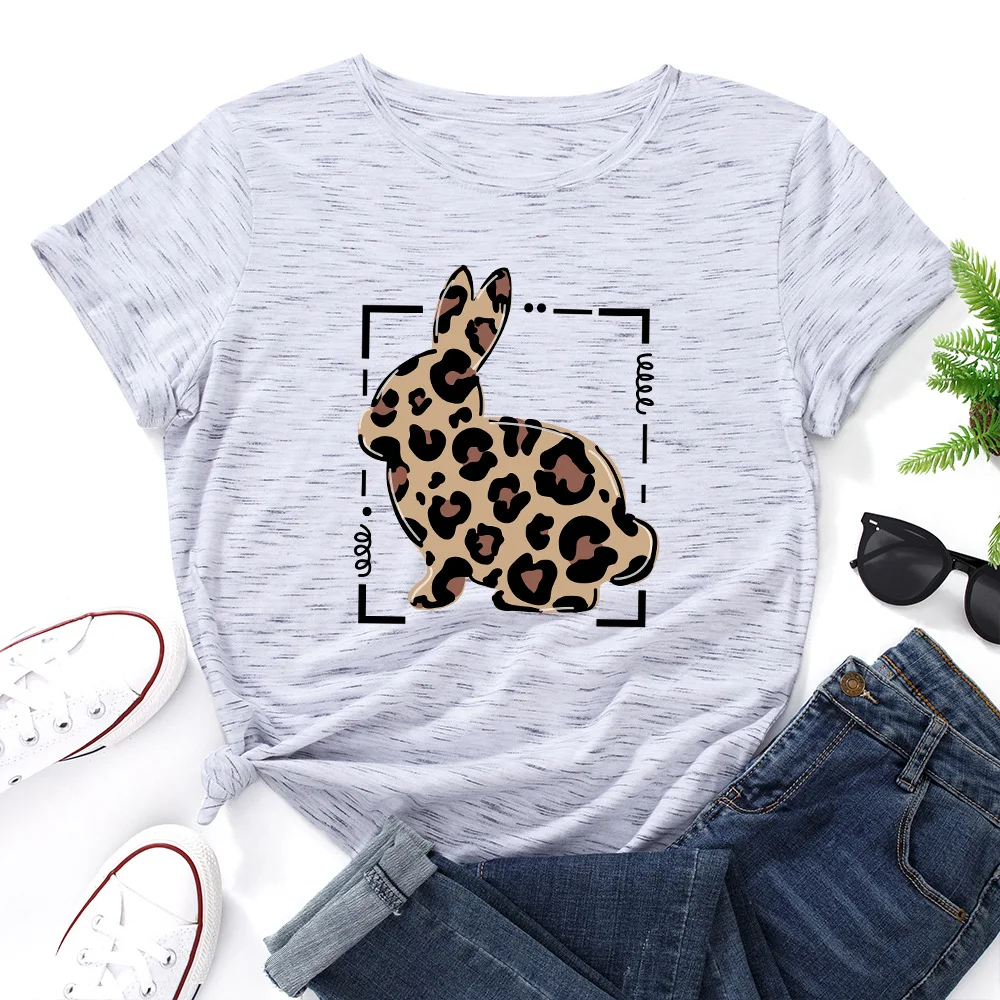 

JFUNCY Plus Size Cotton T-Shirt Women T Shirt Leopard Rabbit Print Short Sleeve Woman Shirts Female Casual Summer Graphic Tees