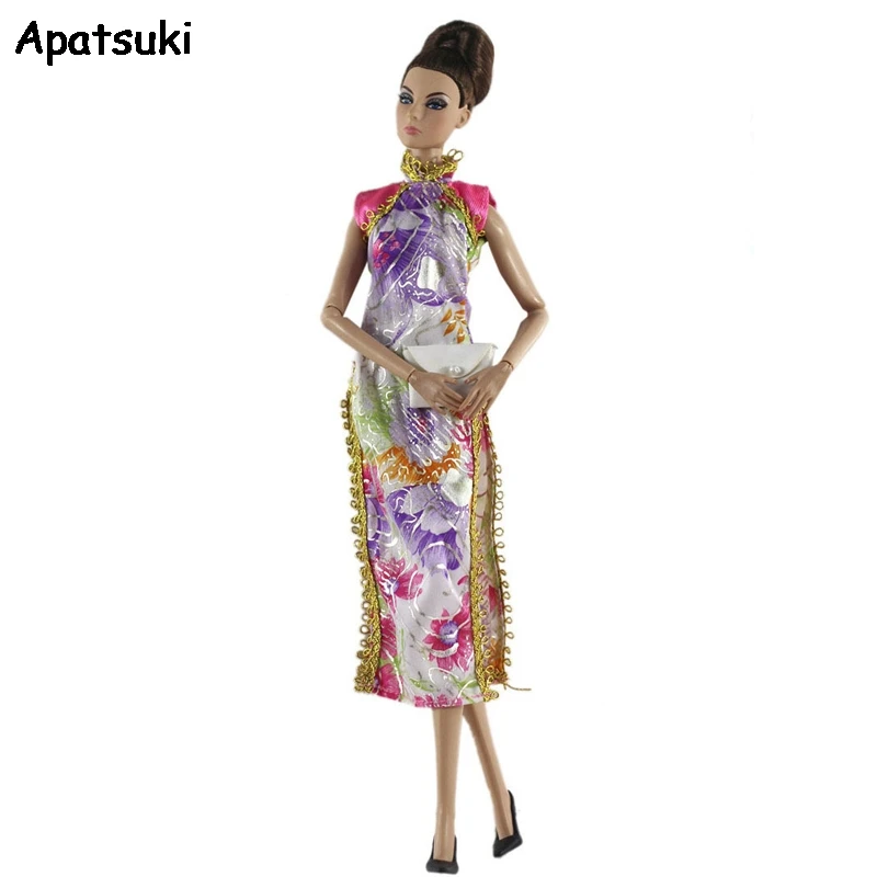 Китайское Ципао Cheongsam цветочное платье для куклы Барби наряды вечерние платья