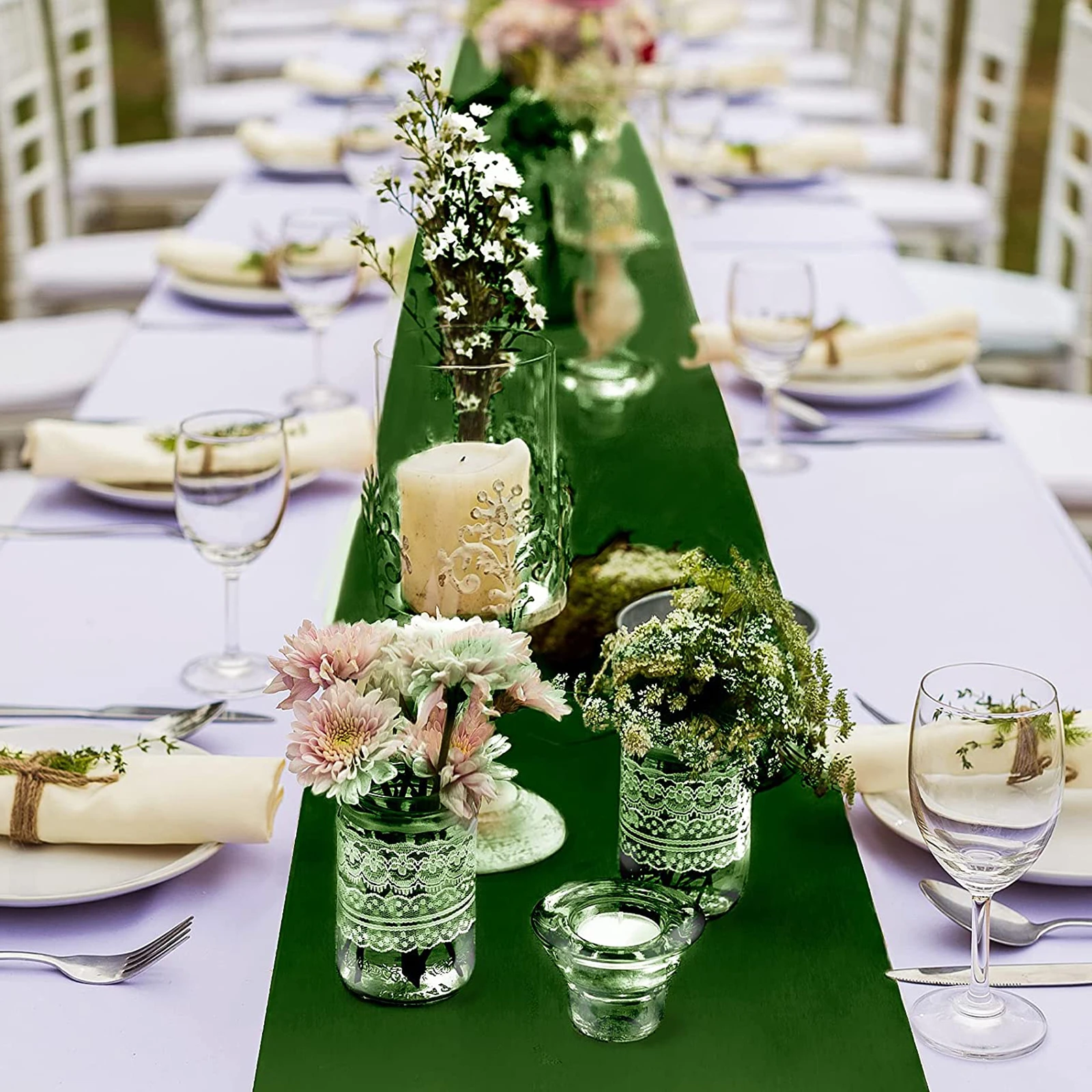 

6PCS Wedding Satin Table Runner Long Bright Silk Wedding Dinner Party Table Runner For Wedding Banquet Birthday Party Decoration