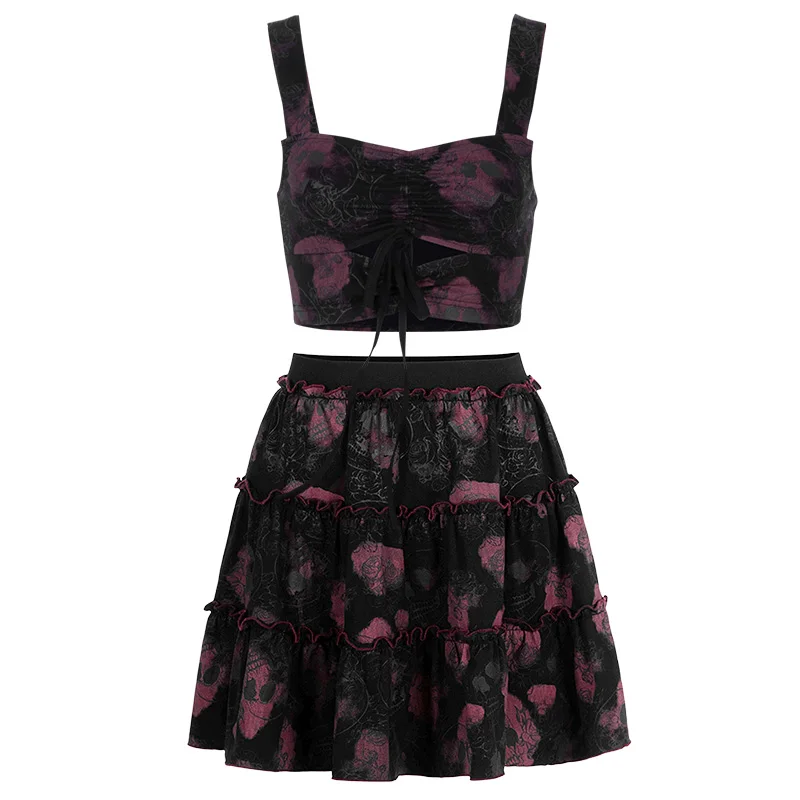 Женский укороченный топ в готическом стиле с принтом розы и черепа | Женская