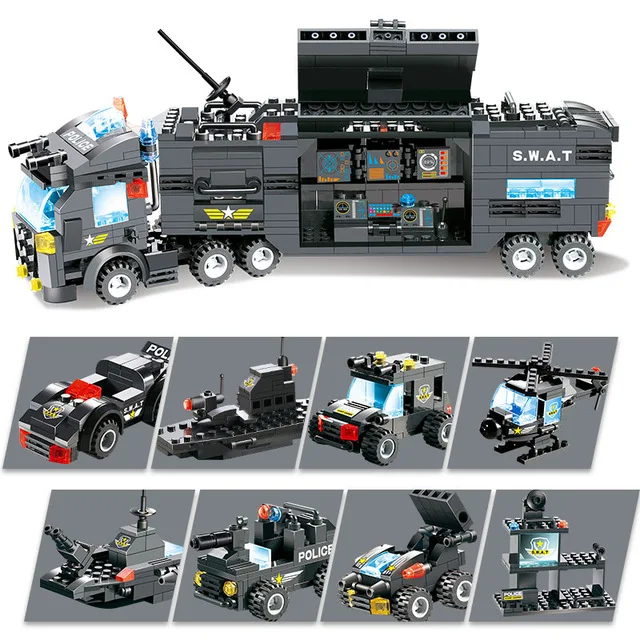 

8 in 1 SWAT City Police Station Building Blocks Figures Weapons Blocks Police Truck Toys For Children Kid Creative Educational
