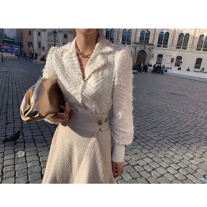 Осенняя элегантная Свободная рубашка Ppshd в корейском ретро стиле с лацканами и