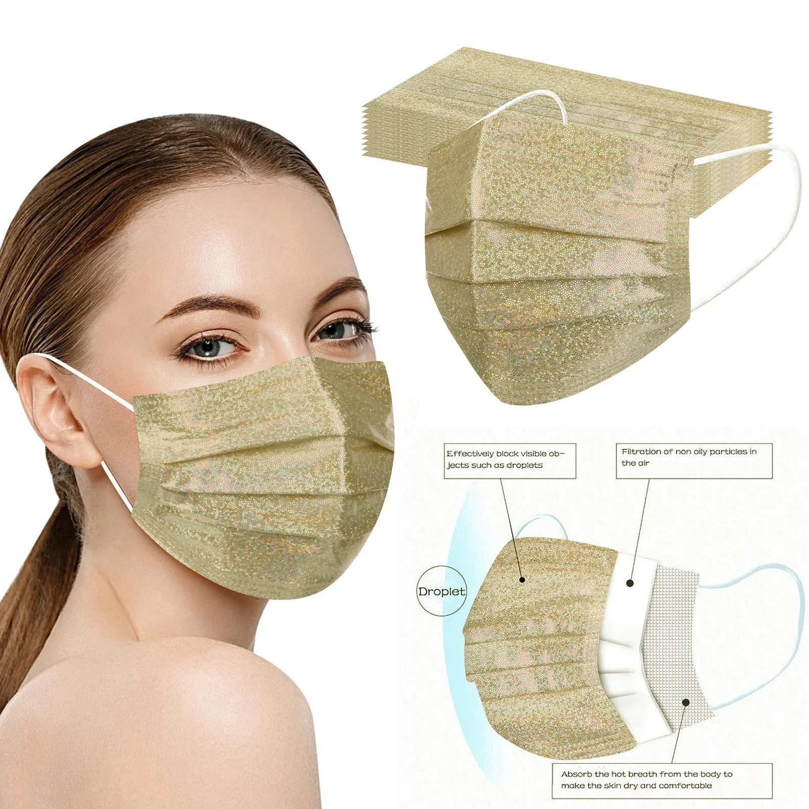 

Adult Bronzing Reflective Flash Four-layer Disposable Protective Printing Máscara Mascarilla Monder Scarf Halloween Cosplay Mask