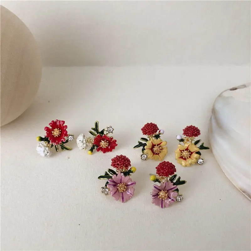 

Fashion Boho Enamel Flower Stud Earrings for Women Vintage S925 French Elegant Earrings Statement Jewelry 2020 Brincos New Gifts