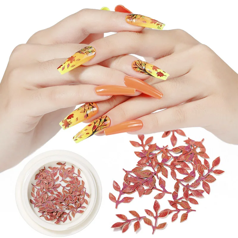 

12 Colors DIY Fall Leaves Nail Maple Handmade Three-dimensional Nail Art Stickers Leaf Wood Pulp Sheet Nail Decal
