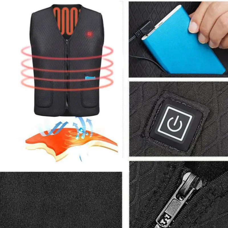 

Winter Vest Electric USB Heating Unisex Men women adjusted Outdoor Hiking Climbing warmer heating Jacket Clothing