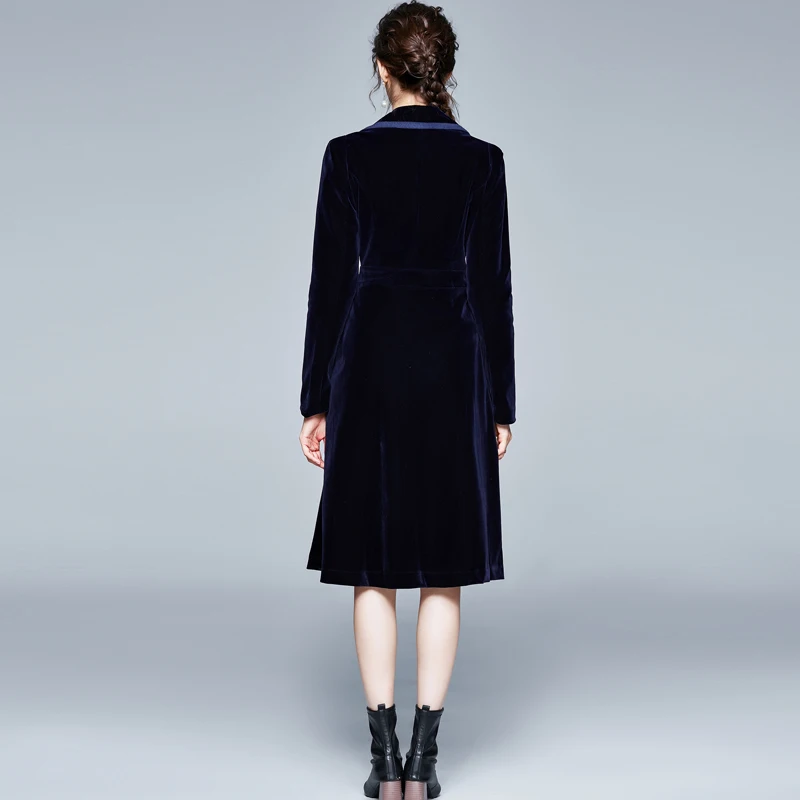 

JXMYY Winter coat designer fashion show women's retro notched collar wrapped black velvet warm thick long windbreaker jacket