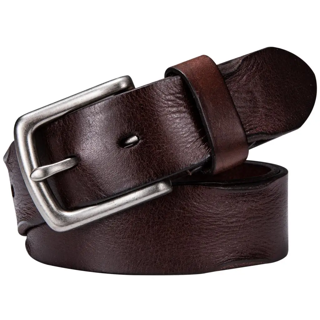 Men Brown Cowhide Belt Pin Buckle Belt Retro Genuine Leather Belt Single Prong Buckle Strap Hole Puncher for Jeans Barry.Wang