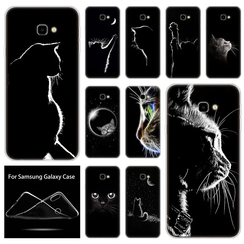 Мягкий силиконовый чехол для телефона с черным котом Samsung Galaxy J8 J6 J4 J2 Pro 2018 Core J7 Prime
