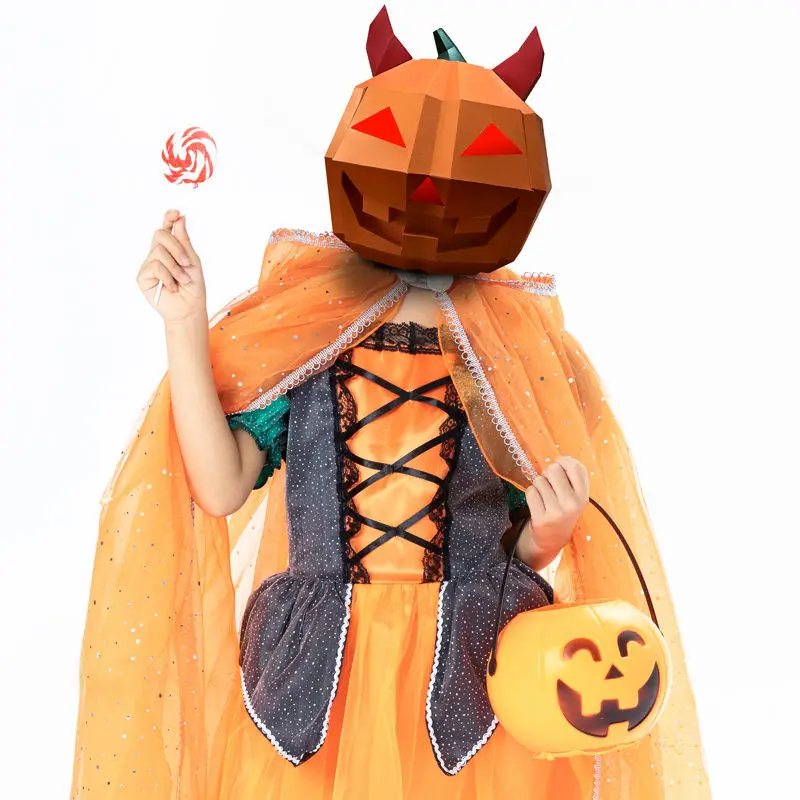 3D бумажная маска "Тыквенная головная уборка" для творчества, моделирования, полное лицо, Рождество, Хэллоуин, вечеринка, взрослые, дети, игрушка, подарок.