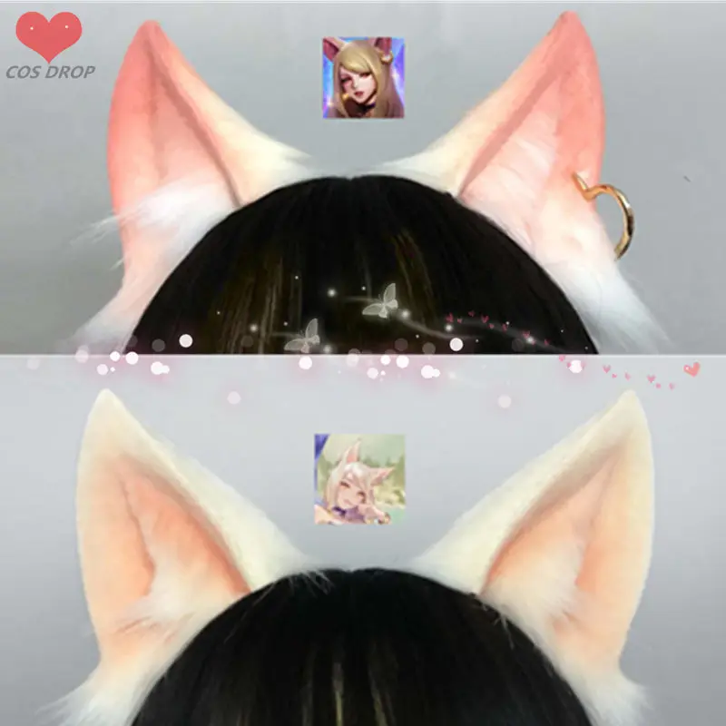 

New Hand Made KDA Cat Fox Hairpin Hairhoop Ahri Cos Ear Simulation Prop LOL Cosplay Accessories DIY for Halloween
