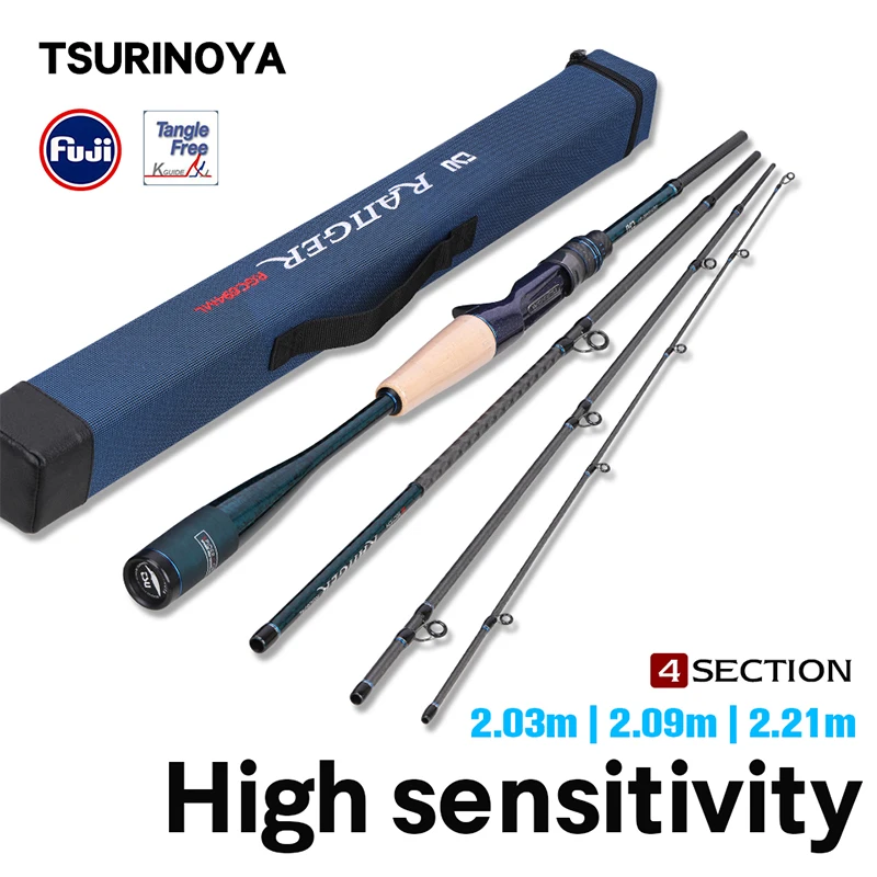 TSURINOYA RANGER Portable Fishing Rod 2.03m 2.09m 2.21m 4 Sections L ML Power Lure WT 5-15g Ultra-light Spinning Casting Rods