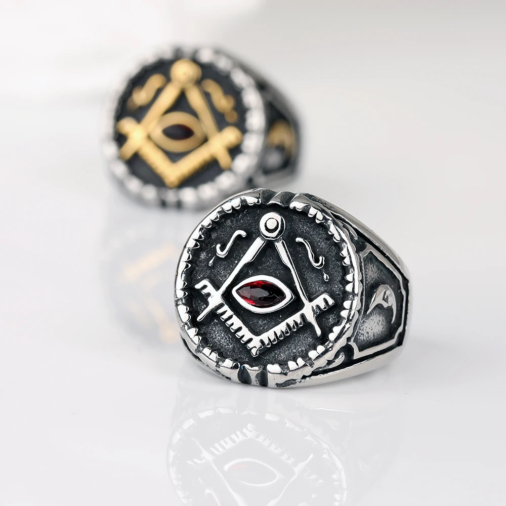 Кольцо мужское байкера череп из нержавеющей стали 316 серебристого цвета масонский символ треугольник Иллюминаты Панк-украшение.