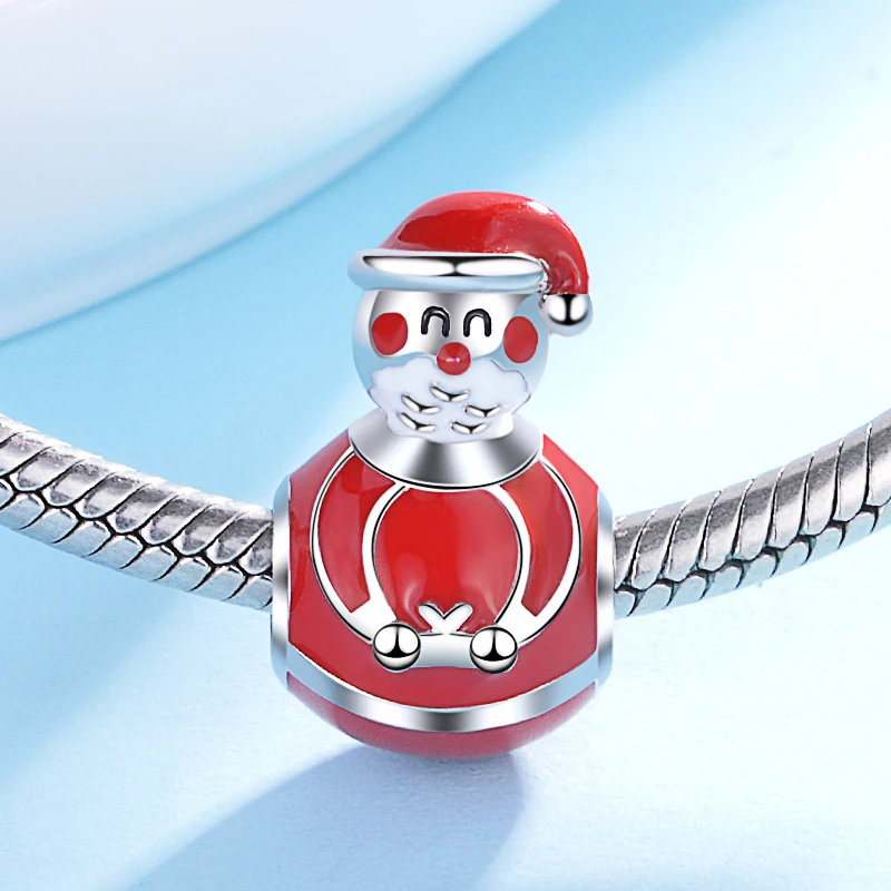 Fit pandora очаровательные серебряные 925 оригинальные бусины Красная эмаль Снеговик