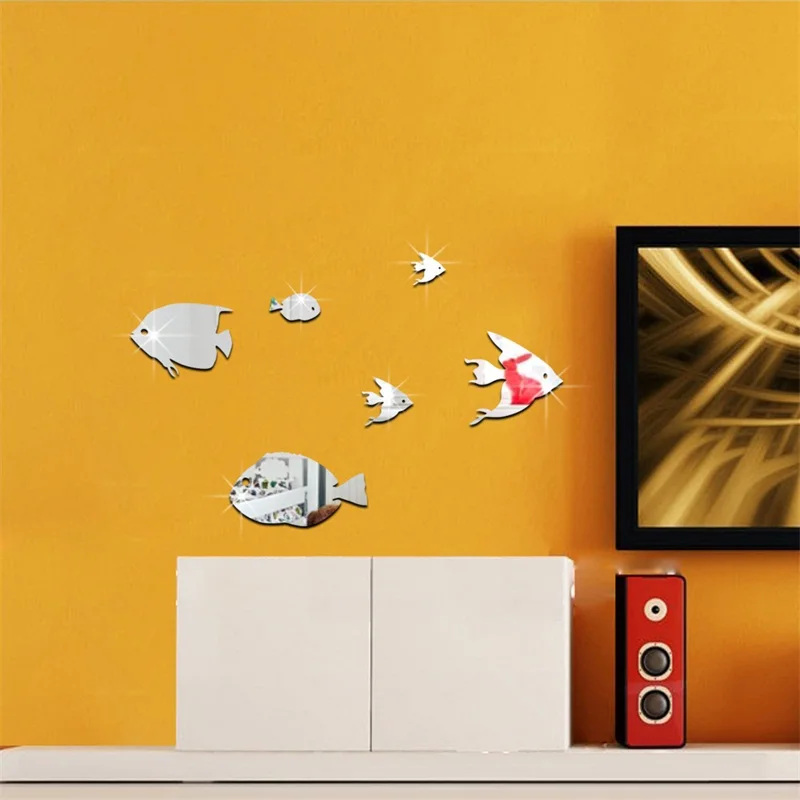 Акриловые Пузырьковые рыбки настенные наклейки морское зеркало в форме рыбы