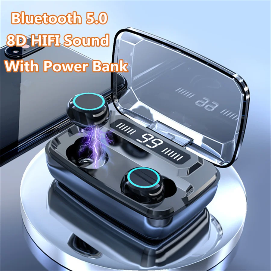 

Беспроводные наушники Bluetooth V5.0 TWS, Bluetooth наушники со светодиодным дисплеем и внешним аккумулятором на 3300 мАч, гарнитура с микрофоном, наушник...