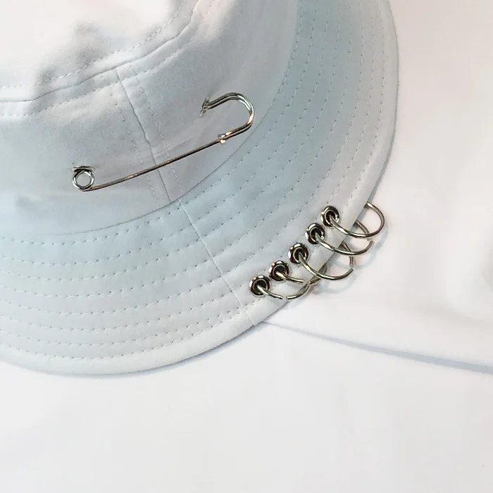 

Summer Solid Color Iron Pin Rings Personality Bucket Hat Cap For Unisex Women Men Cotton Fishermen Caps Factory Woman Sun Hat